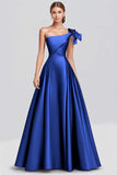 Dusty Rose One shoulder Ball Gown Satin Formal Dress with Bow