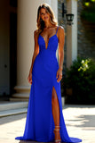 Dusty Rose Spaghetti Straps Sheath Applique Prom Dress with Slit