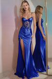 Sparkly Corset Golden Mermaid Long Prom Dress with Slit
