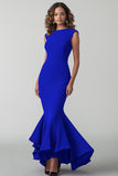Plum Mermaid Sleeveless Ruffled Long Formal Dress