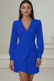 Ivory Short Pencil V-Neck Pleated Work Dress with Sleeves