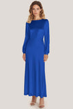 Simple Dusty Sage Sheath Scoop Neck Satin Long Formal Dress