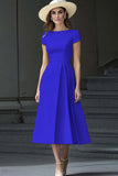 Lilac Bateau Neck A Line Midi Satin Work Dress