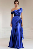 Dusty Rose Satin One Shoulder Sheath Mother of the Bride Dress with Ruffles