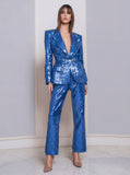 2 Piece Dark Purple Sequins Sparkly Women Prom Party Suits with Sleeves