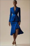 Ivory 2 Piece Peak Lapel Satin Bodycon Midi Business Suits