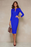 Ivory Pencil V-Neck Midi Work Dress with Slit