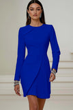 Short Ivory Pencil Pleated Round Neck Work Dress with Sleeves