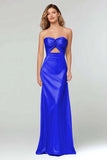 Light Blue Sheath Sweetheart Satin Long Formal Dress
