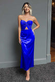 Dark Navy Sweetheart Sheath Satin Maxi Formal Dress