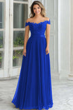 Navy Off the Shoulder Applique A-Line Chiffon Mother of the Bride Dress