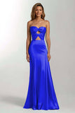 Sky Blue Mermaid Satin Sweetheart Long Formal Dress