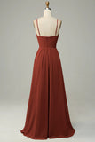 Red Pleated A-Line Floor Length Bridesmaid Dress