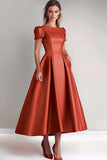 Peacock Satin A-Line Short Sleeves Mother of the Bride Dress