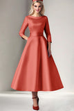 Cabernet Satin A-Line Mother of the Bride Dress with Pockets