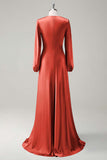 Wisteria Long Sleeves A-Line Satin Bridesmaid Dress