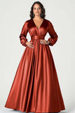 A-Line Peacock Satin Mother of the Bride Dress with Long Sleeves
