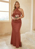 Mermaid Brown Halter Bridesmaid Dress
