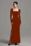 Black Sheath Velvet Square Neck Holiday Party Dress with Slit