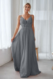 Vintage Mauve Chiffon Adjustable Straps Backless Long Bridesmaid Dress