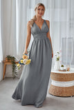 Wisteria A Line Backless Chiffon Long Bridesmaid Dress