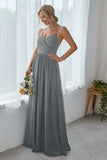 Dark Navy Chiffon Long Bridesmaid Dress