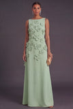 Hot Pink Floral Boat Neck A Line Long Formal Dress