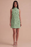 A Line Hot Pink Floral Appliqued Short Cocktail Dress