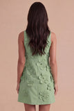 A Line Hot Pink Floral Appliqued Short Cocktail Dress