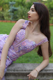 Mermaid Mauve Appliqued Maxi Corset Prom Dress with Slit