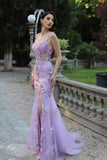 Mermaid Mauve Appliqued Maxi Corset Prom Dress with Slit