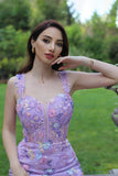 Mermaid Mauve Appliqued Maxi Corset Prom Dress with Slit
