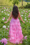 Maxi Blush Corset Tiered A-Line Floral Prom Dress with Slit
