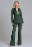 2 Piece Shawl Lapel Grey Green Double Breasted Business Suits