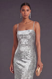 Sparkly Black Spaghetti Straps Mermaid Sequin Long Formal Dress