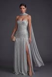 Dusty Sage Sheath Ruched Sweetheart Maxi Wedding Guest Dress with Slit