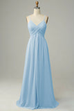 Red Pleated A-Line Floor Length Bridesmaid Dress