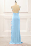 Rust Sheath Spaghetti Straps Long Bridesmaid Dress with Ruffles
