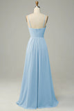 Red Pleated A-Line Floor Length Bridesmaid Dress