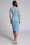Dusty Blue Midi Bodycon Satin Work Dress with Slit