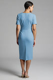 Tahiti V-Neck Bodycon Midi Satin Work Dress with Sleeves