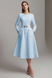 Ivory A Line Boat Neck Midi Tweed Outfits with Pockets