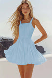 Sky Blue Spaghetti Straps Square Neck Short Graduation Dress