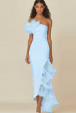 White Sheath Ruffled Long Rehearsal Dinner Dress