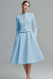 Ivory 2 Piece Midi A Line Tweed Outfits with Buttons
