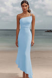 Elegant White Chiffon Sheath One Shoulder Maxi Rehearsal Dinner Dress