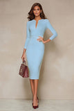 Ivory Pencil V-Neck Midi Work Dress with Slit