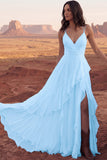 White A Line Swep Train Western Boho Wedding Dress with Ruffles