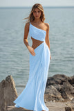 White Chiffon Sheath Cut-Out Maxi Rehearsal Dinner Dress