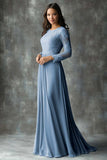 Chiffon Round Neck Peacock A-Line Applique Mother of the Bride Dress